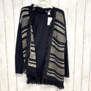 Vintage Abito Sweater Women Size XL Pattern Front Long Sleeve Fringe Cardigan